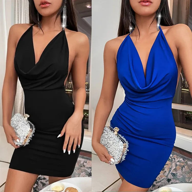 Sexy mini šaty čipky na popruh čistý silod party klub Elegantný y2k visiaci krk dutý bezprostredný reťazec v krku Elegantné večerné šaty