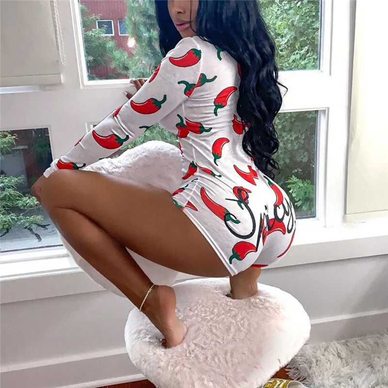 Sexy módne ženy Kodyzuits s dlhým rukávom hlboké V krk Bodycon Stretch Trojné gombíky šortky Romper Striewsuits Pychamas Metrys