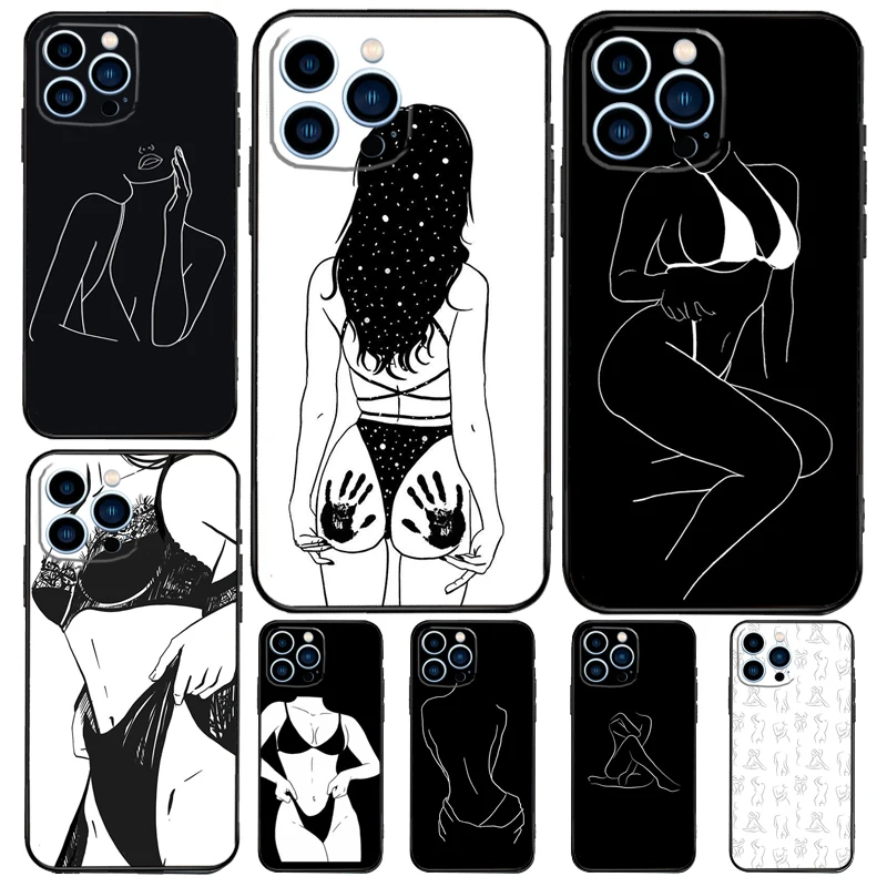 Sexy nahé dámske umelecké puzdro pre Apple iPhone 12 13 Mini 11 14 15 16 Pro Max Plus x xr xs max coque