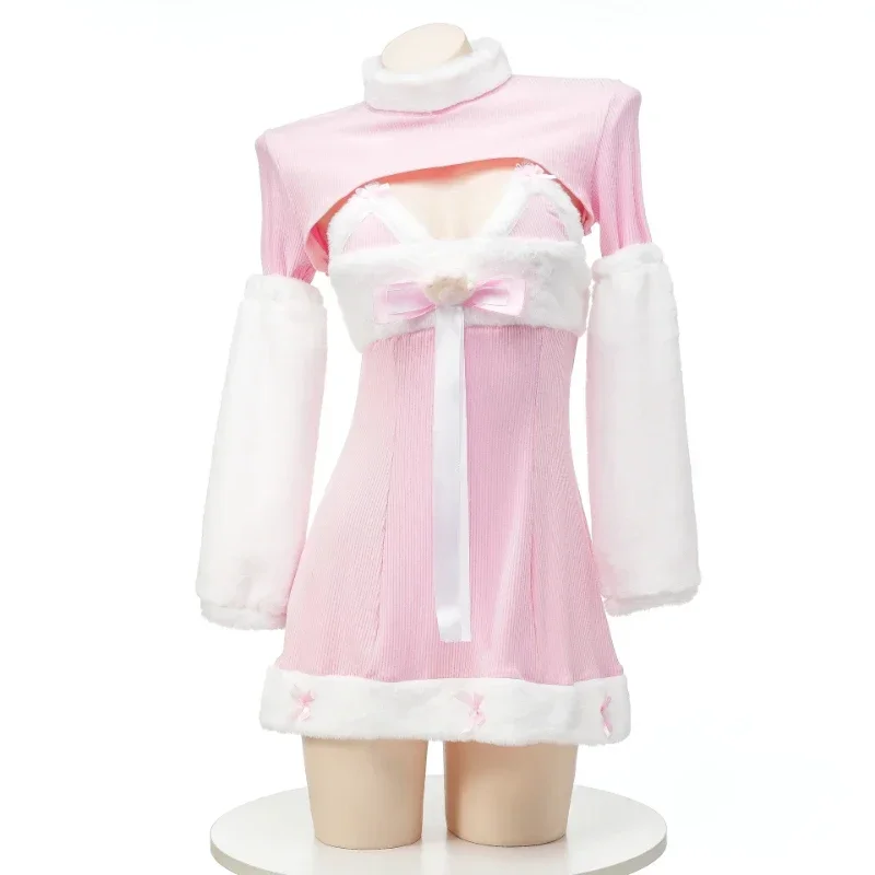 Sexy plyšové ružové šaty roztomilé dievča cosplay kostým anime loli nočnádres halloween uniforma mačka rola hre