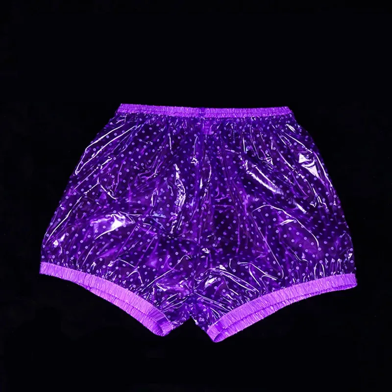 Sexy priehľadná punka dot PVC plastový boxer kraťasy mäkké hladké tiché nohavice Abdl vodotesné pár dospelých detských plienok nohavičky