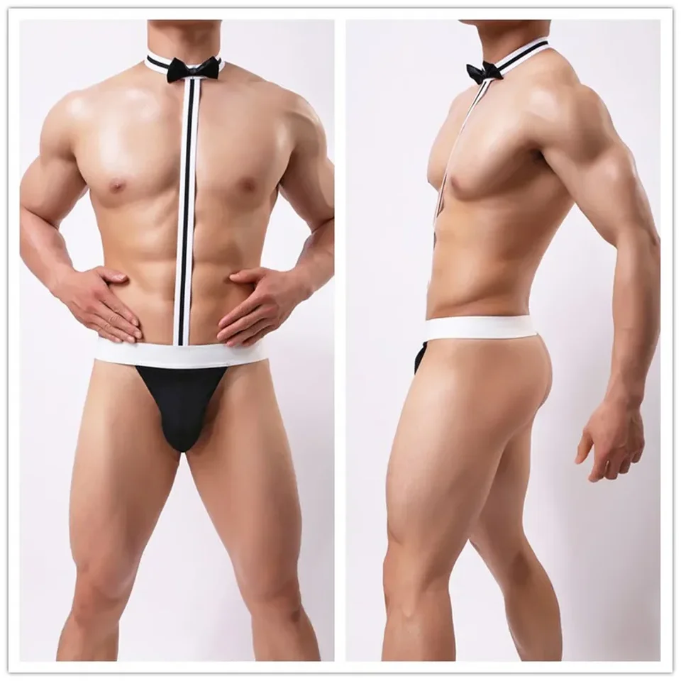 Sexy pánske erotické spodné prádlo Homme Pánske erotické spodné prádlo Sexy Bodysuit Bowt kravaty Uniformné pokušenie