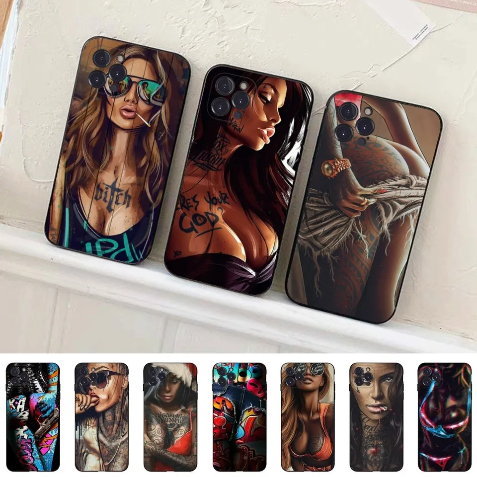 Sexy rukáv tetovanie dievčenského puzdra Silikone Soft pre iPhone