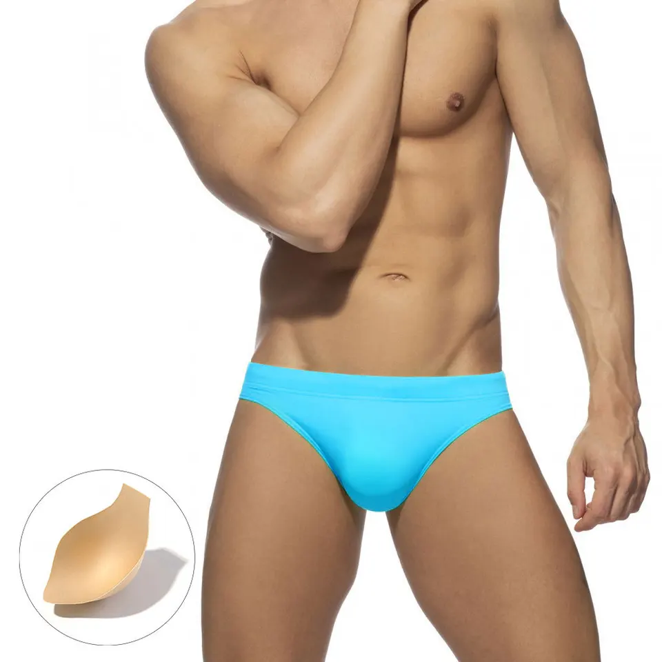 Sexy Solid Men's Swim Blifs Plážové nohavice Surfovanie kúpanie s nízkym pásom surfovanie plaviek Čalúnené push-up plavece kraťasy