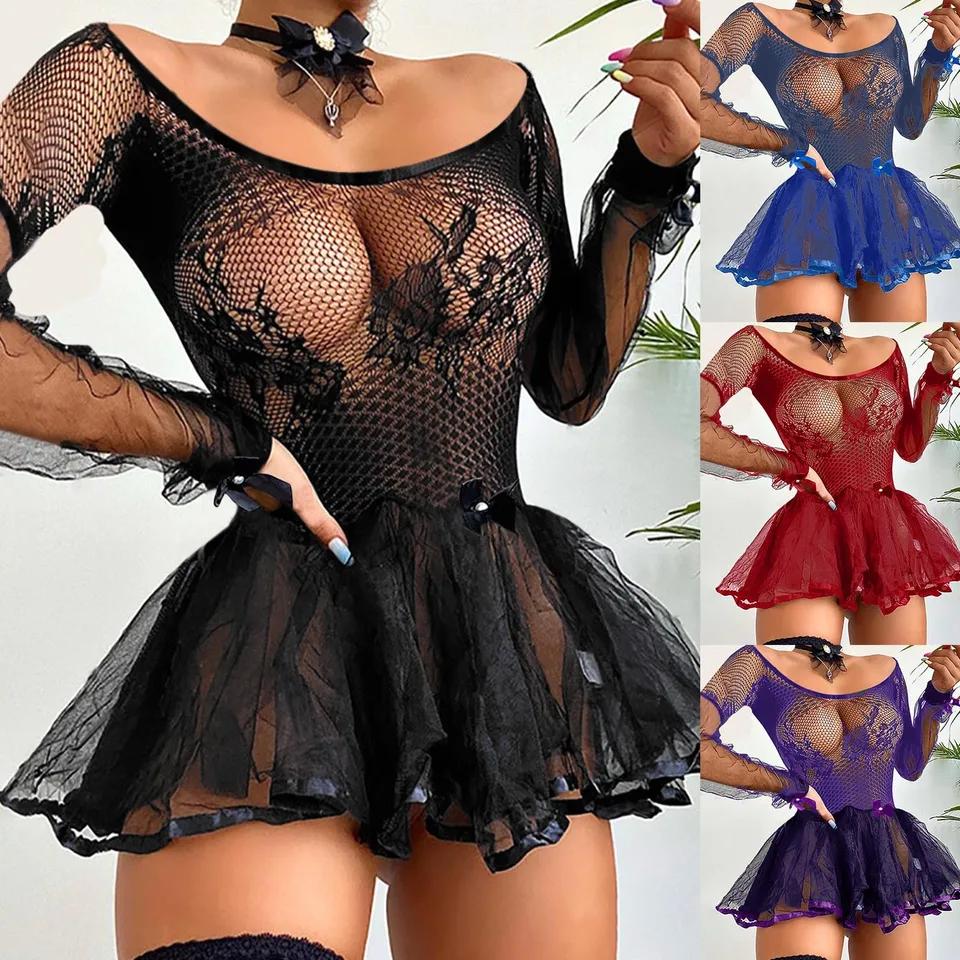 Sexy spodné prádlo Ženy sieťoviny babydoll spodná bielizeň exotické šaty Hot Cosplay zábava elastické plyšové kostýmy Nočná košeľa Intímne sklzy porno