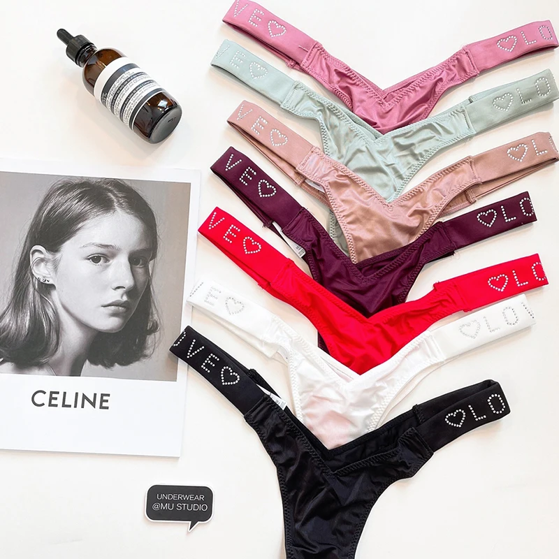 Sexy t-nohavice list Pink bling kamienok módny módny Funhigh pás hodváb z fitness storcless-dámske spodné prádlo nohavičky G String