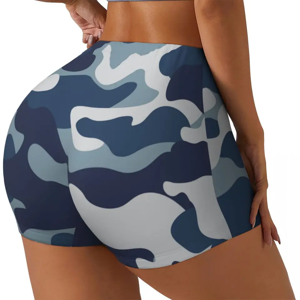 Sexy tesné hip športové šortky modré námorníctvo Camouflage Pattern Fitness Women's Comfort Yoga Torts