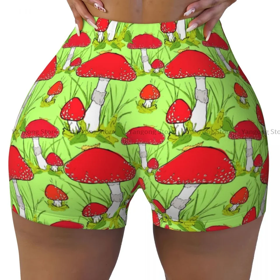 Sexy tesné hip športové šortky červené mušky agarické huby fitness dámske dámske jogové šortky