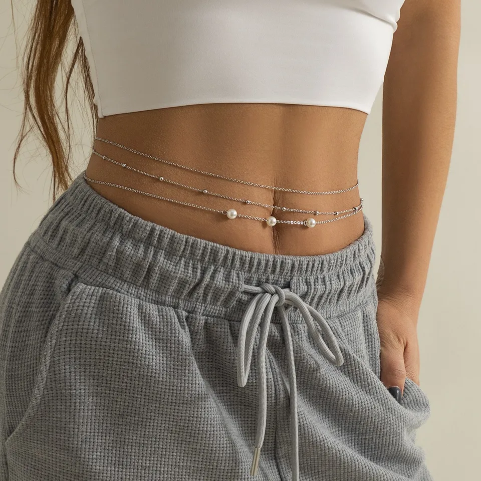 Sexy viacvrstvové korálky brušné reťazce pre ženy zlaté strieborné farebné kovové plážové bikiny Body reťazec šperky všestranné acensory