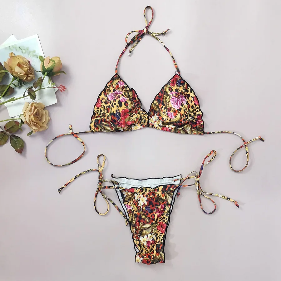 Sexy voláre leopard kvetinové tlač bikiny súpravy dva kusy Nenávidia plavky plavky na plážový oblek plavky biquini tankini