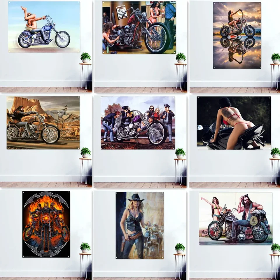 Sexy zadok Cyklista Girls Banner Wall maľba maľba motocykla plagát Flip Garáž garáž automatické opravy domáci dekor ukazovatele stenu vlajka
