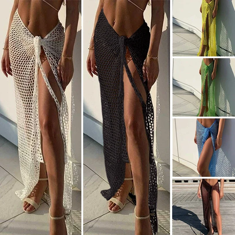 Sexy zábava sukňa viazaná laná pláž nosenie sarong nový príchod Ženy pletenie háčkovanie dutiny z krytu tuhých farebných plážových šaty