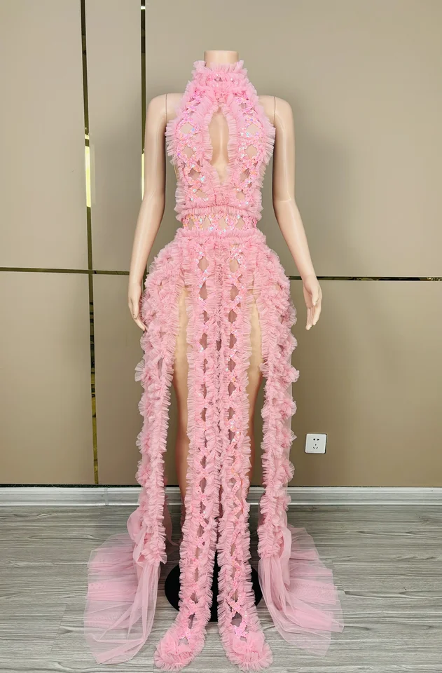 Sexy čierna červená sieťové šaty s priehľadným výkonom outfit narodeninové oslavy zbierky