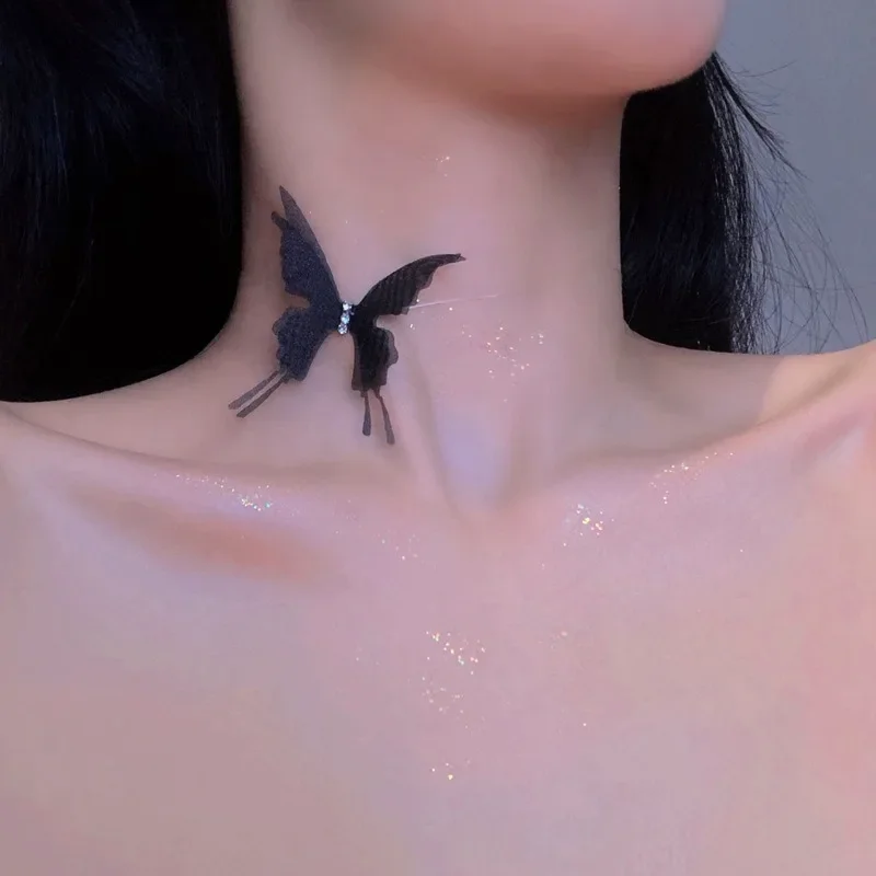 Sexy čierne čipkové motýľové dlaždice náhrdelníkov pre ženy letná móda biela priehľadná chokerová klubová párty šperky nové