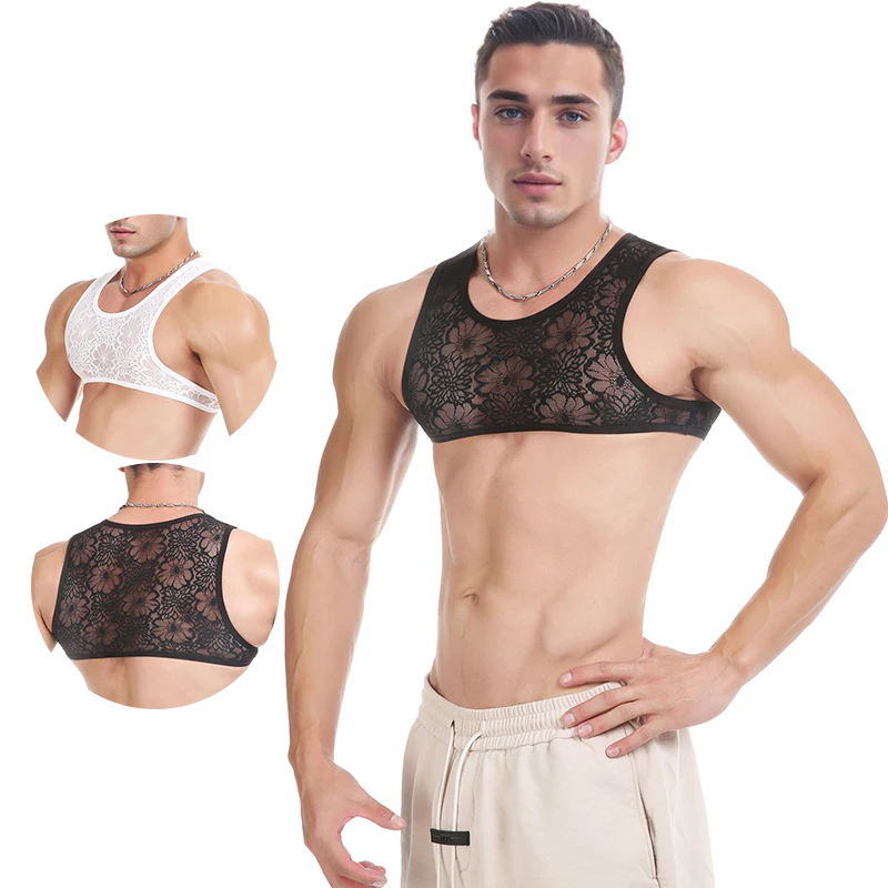 Sexy čipkované priehľadné priehľadné topánky Pánske podprsenky Tops Tops Mini rukávy bez rukávov Fetish Sissy BDSM erotické kostýmy Hračky