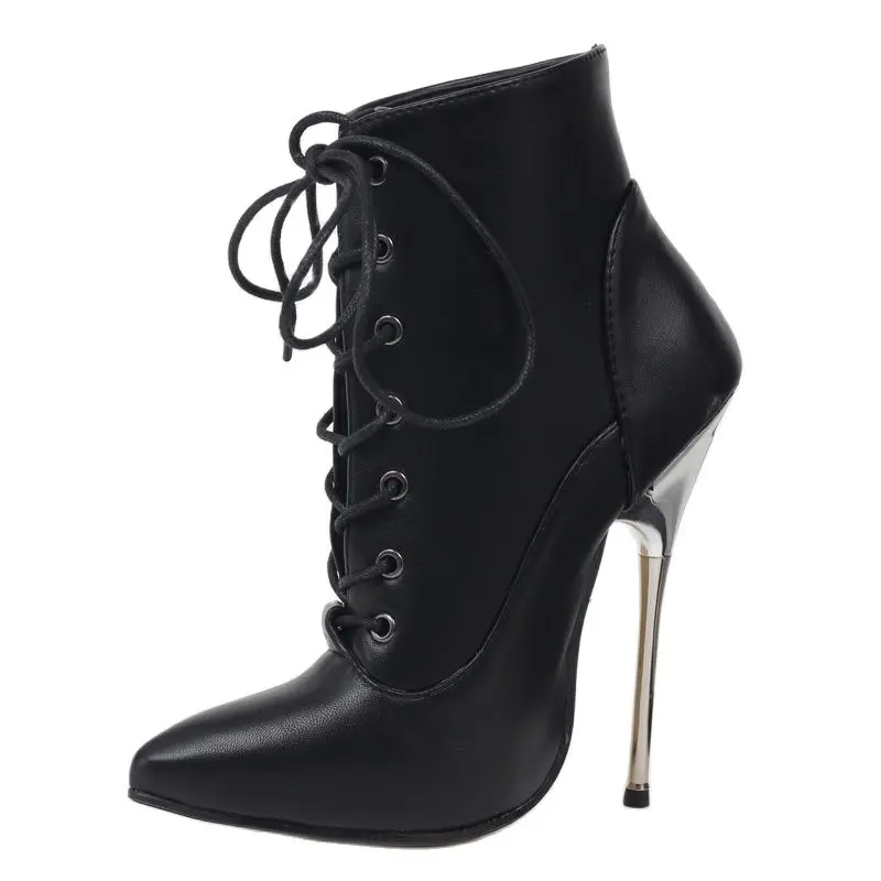 Sexy členkové topánky pre ženy 14 cm extrémne vysoké podpätky krížové špicaté špicaté fetišové topánky unisex