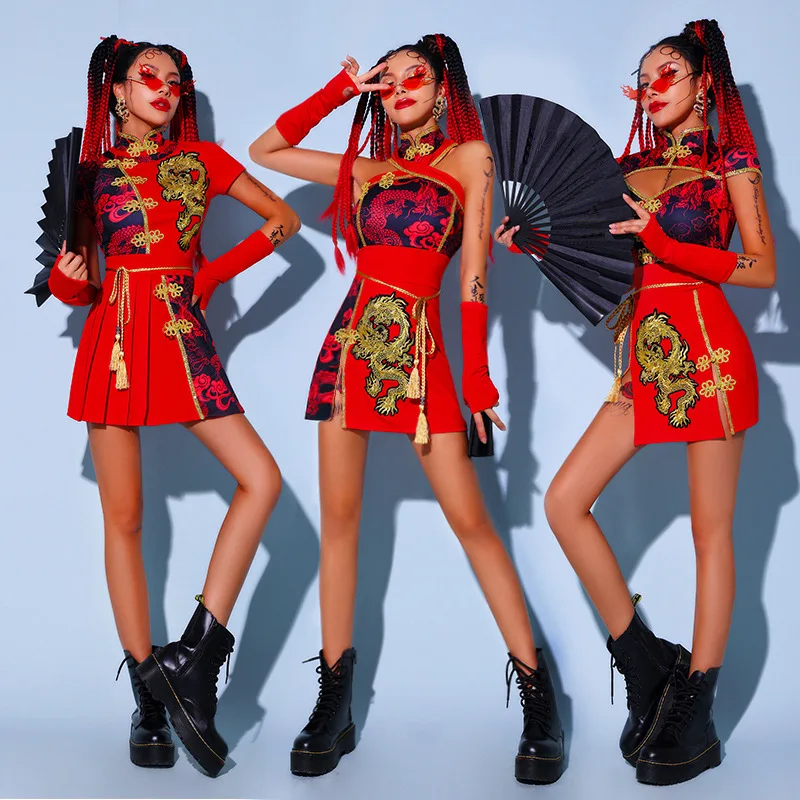 Sexy čínsky štýl oblečenie Ženy 2 kusové sada Mandarin Collar Festival outfit Tang Suit ázijský cheongsam javiskový outfits jupaopao