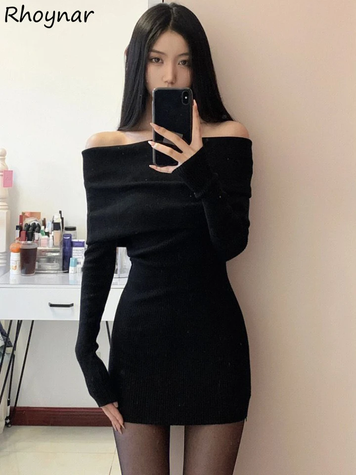 Sexy šaty Ženy backless pletenie štíhle y2k dievčatá jemný Kórejský štýl Soft