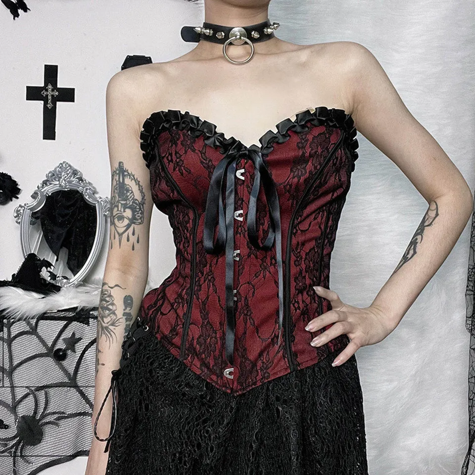 Sexy ženy bustier šnuruje korzet Top gotický boned pasážkovia spodná bielizeň prebytok korzetov punk tela shaper korzety pre ženy