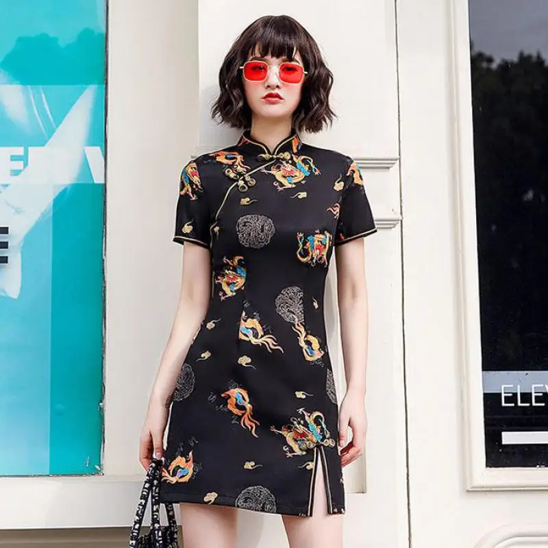 Sexy ženy draka qipao tradičný čínsky mandarínový golier cheongsam vestidos orientálne mladé dievčatá šaty retro qi pao