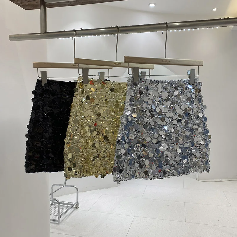 Sexy ženy Flitrované sukňa lesklý vysoký pás bedrový zábal