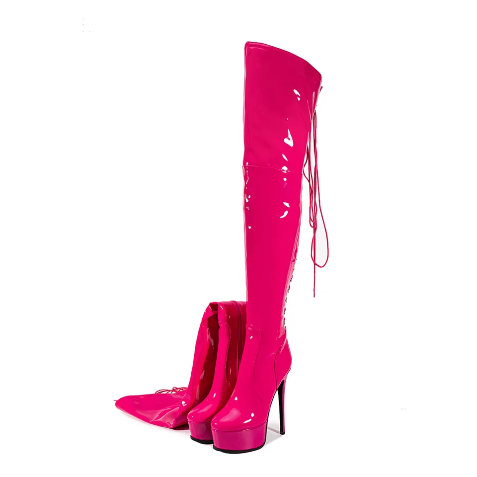 Sexy ženy nad kolenom Botas Mujer 2024 Zadný remienok Round Toe Lace-U-U-U-U-U-Up