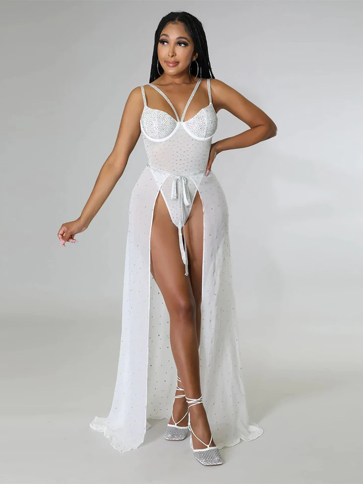 Sexy ženy České biele perspektíva Bodycon taliansky rezancový remienok dlhé šaty Elastické svadobné šaty s vysokým pásom Party Beach