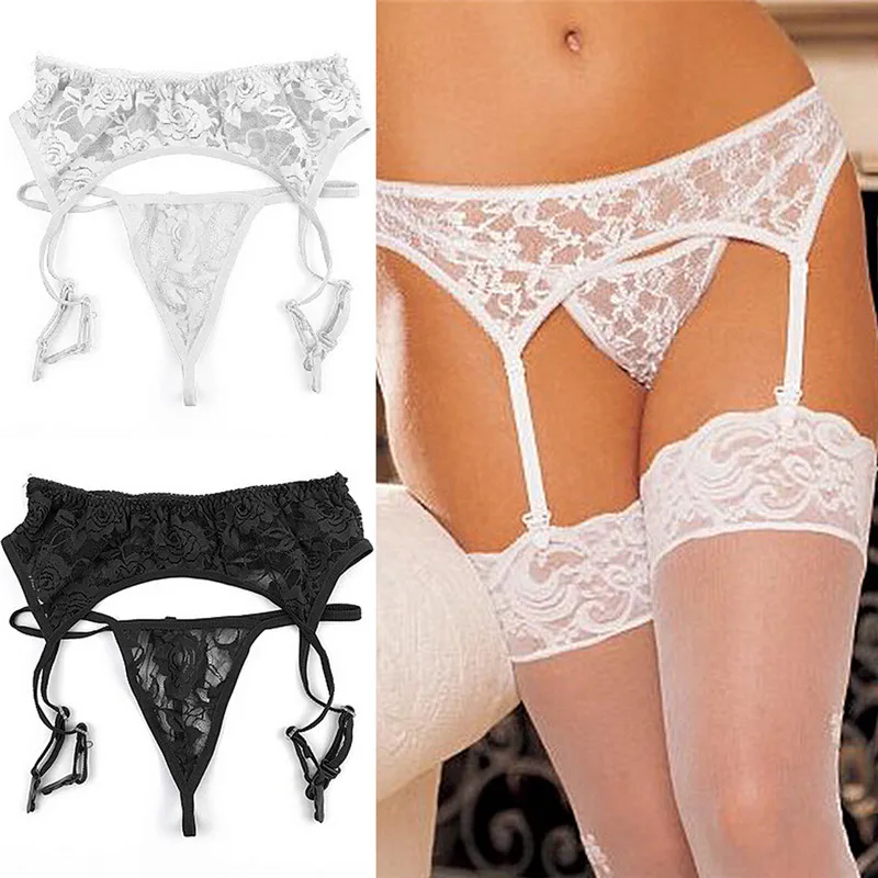 Sexy ženy čipky Čierne/biele podväzky pokušenie ženské pančuchy podväzky pásový opasok opasky