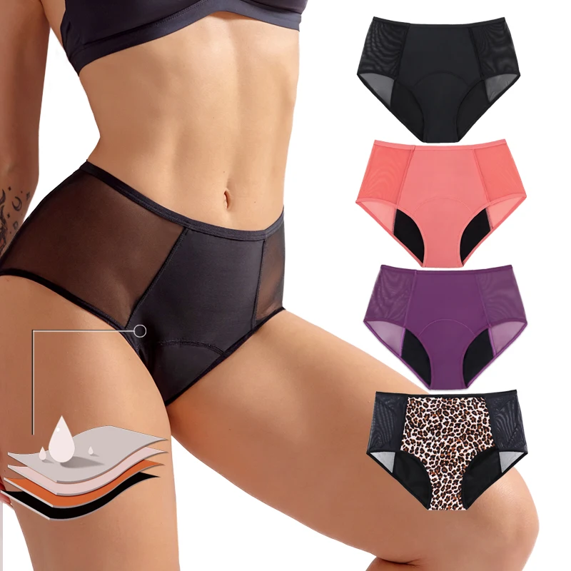 Sexy ženy4-layer nepriepustné menštruačné nohavičky s vysokým pásom Absorpčné nohavičky priedušné plynulé 5xl6xlsolidové obdobie spodná bielizeň