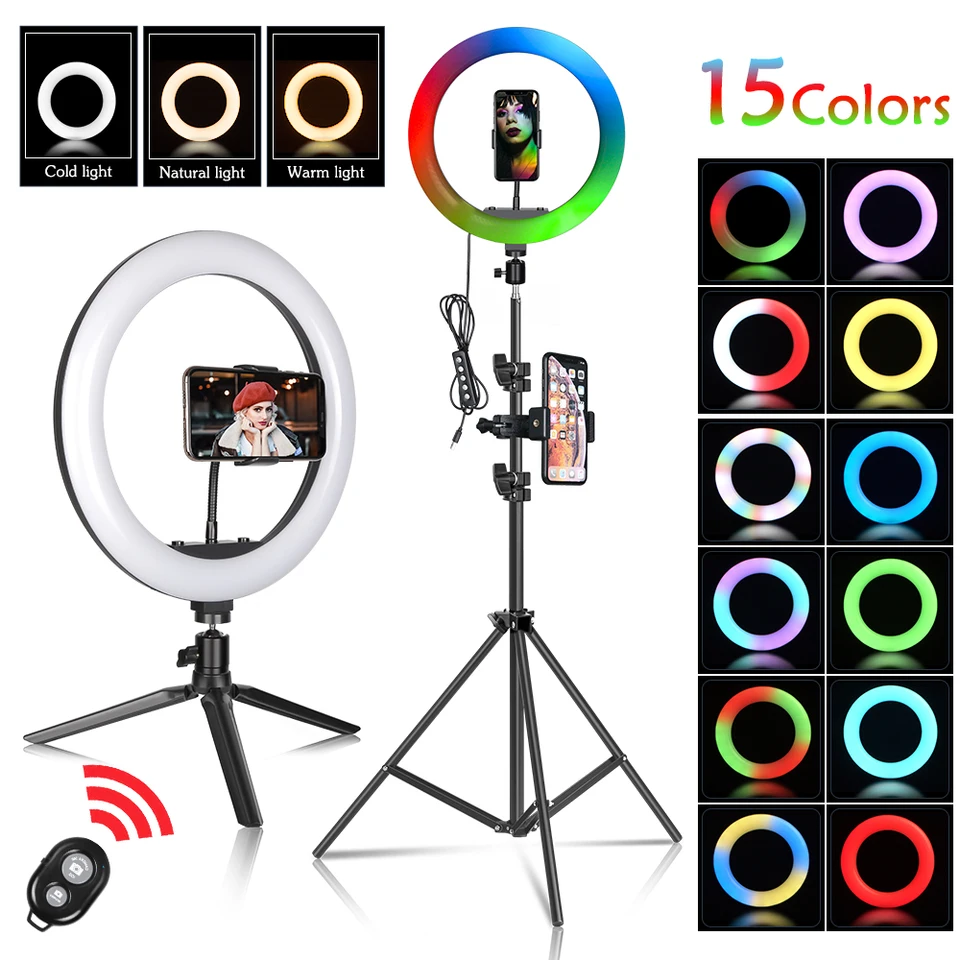 Sh 12inch/30cm rgb ring Ring Light Selfie Photography Fotografovanie osvetlenie pomocou statívu USB LED lampa LED pre video výplň YouTuber Set