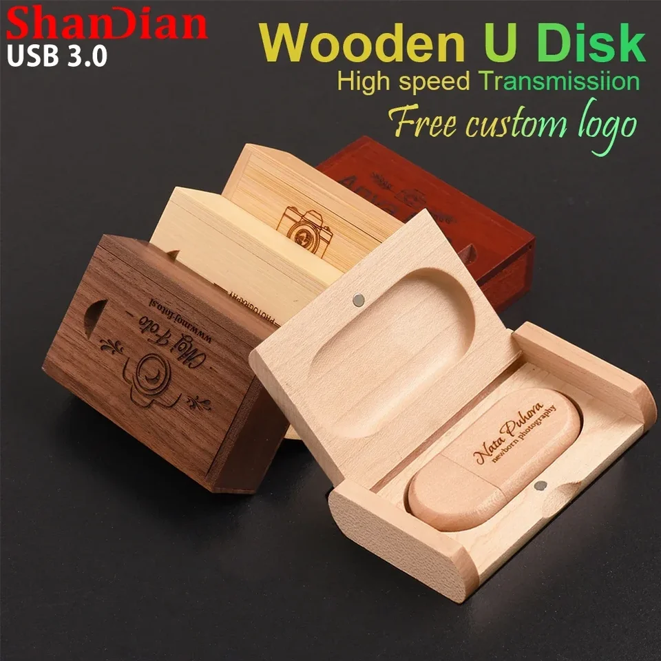 Shandia Drevená USB 3,0 Flash Drive 128 GB vysokorýchlostná memoria USB 32 GB zadarmo vlastné logo Pendrive 16 GB Photography Studio U Disk 8G