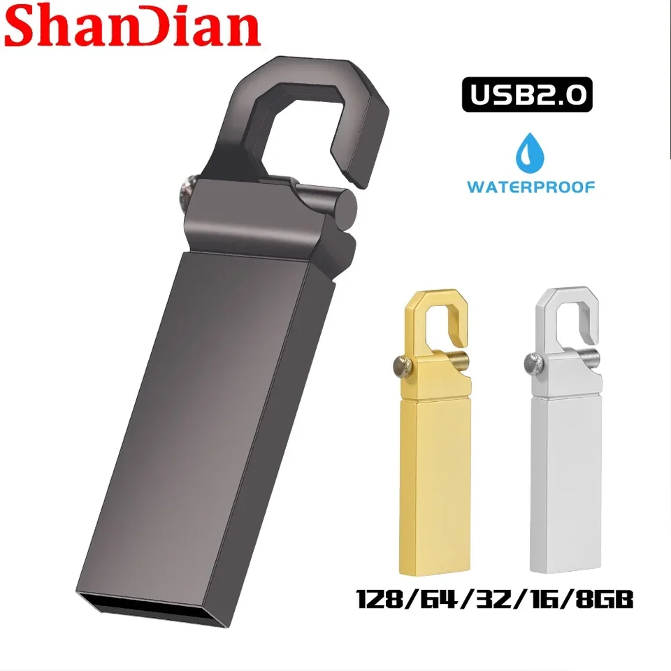 Shandian Metal USB 2,0 Flash Drive 128 GB Prenosná pamäťová palica 64 GB 100% REALA SACAPATION PUT PUR 32 GB Vysokorýchlostný disk U disk 16 GB