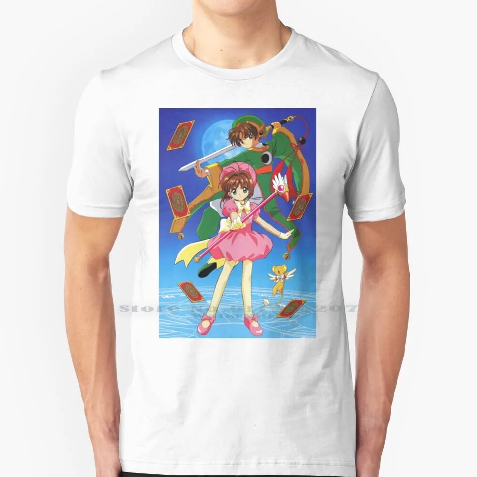 Shaoran so Sakura 100% bavlnená tričko Anime manga japonský kawaii wibu sakura kinomoto shonen shaoran li roztomilý kúzelný rukáv