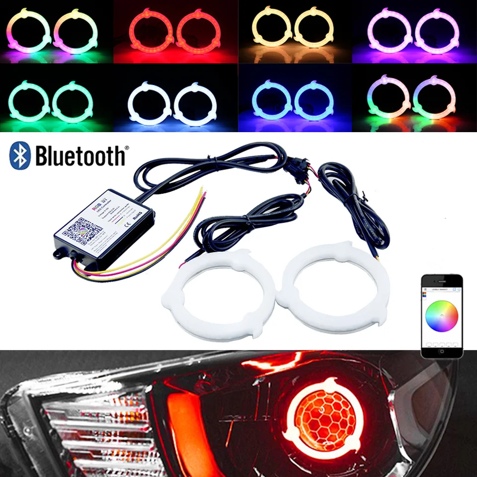 Shareingan LED RGB Angel Eyes Sekvenciálny prúdenie Halo Rings DRL Multicolor Turn Signal Lights Svetlomety