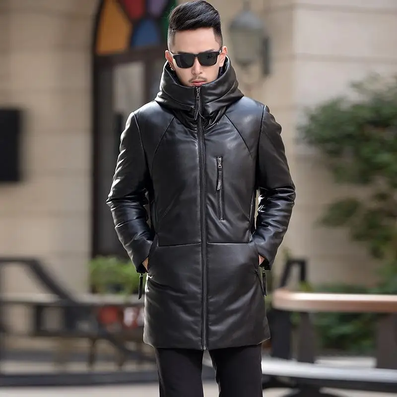 Sheepskin Down Bunda Men stredná dĺžka Kórejská štíhla kadzbatá s kapucňou Muž Luxusná značka Puffer Bunda