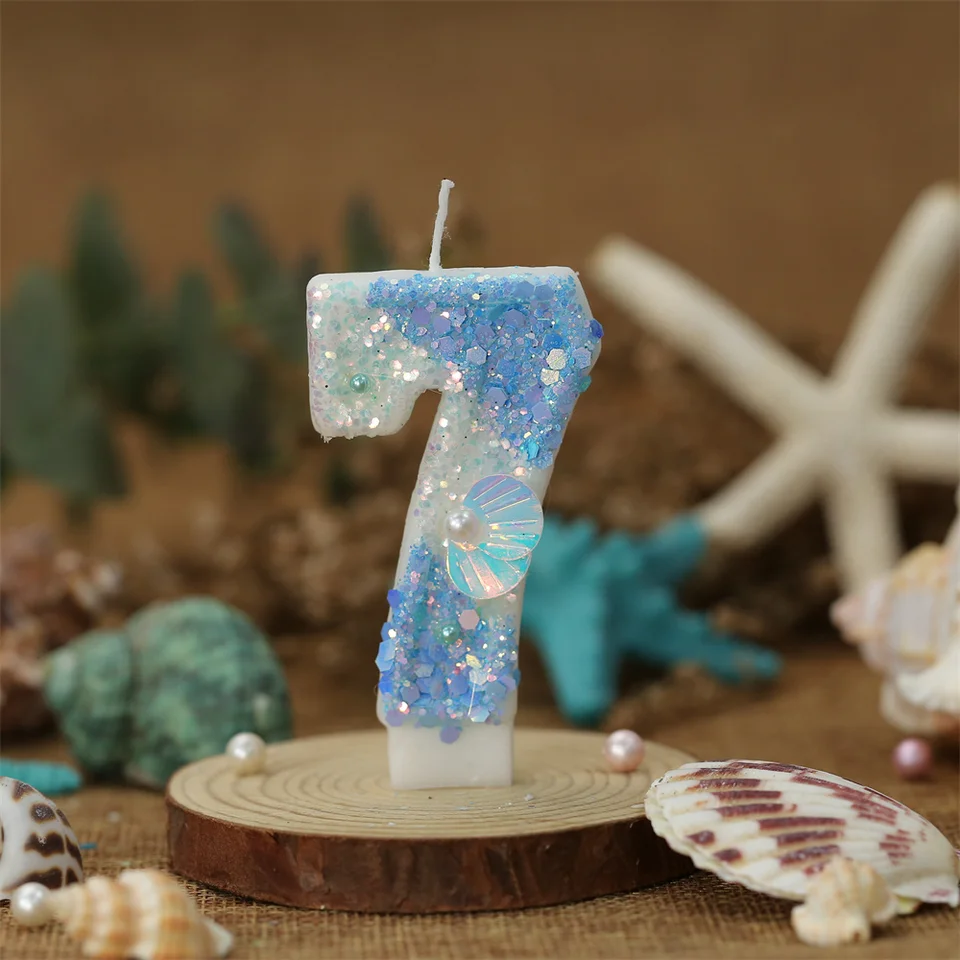 Shell Birthday Number Sviečka Viac škrupín Pearls Narodeninové číslo sviečka na narodeniny výročie svadobnej morskej panny tematiku večierku