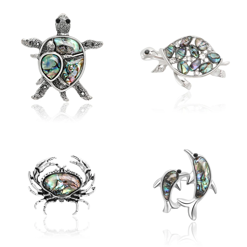 Shell Dolphin Brošes pre ženy unisex 4 štýly korytnačky Pins Pines Party Friends Darčekové krabie doplnky