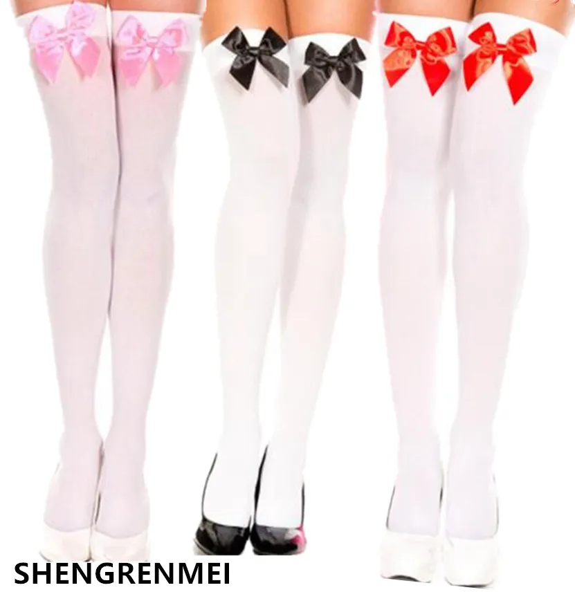 Shengrenmei Ženy pančuchy pre Halloween kostým móda biela ružová čierna červená červená luk pančuchy vysoké dievčatá sexy stehno vysoké pančuchy