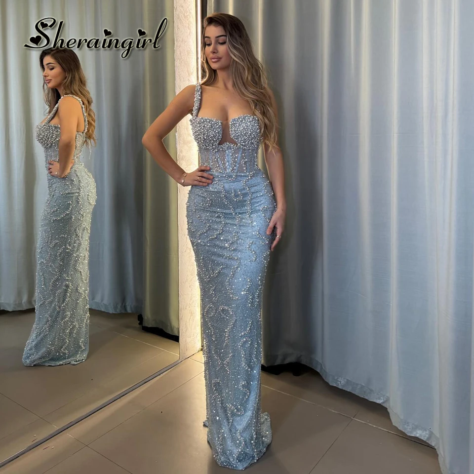Sherain Vynikajúce trúbky Prom šaty pre ženy špagety popruhy kamienky kefy kefka Vestidos de fiesta prispôsobené