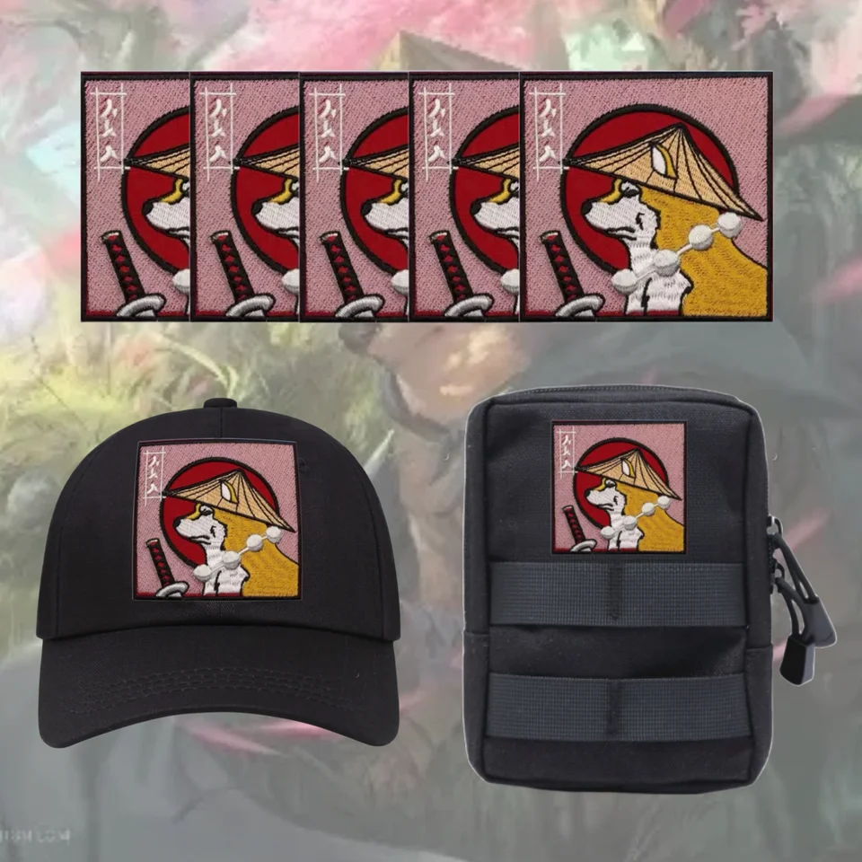 Shiba Inu samurai Japonský vyšívaný háčik a slučkovú záplatu Akita Morale Badge