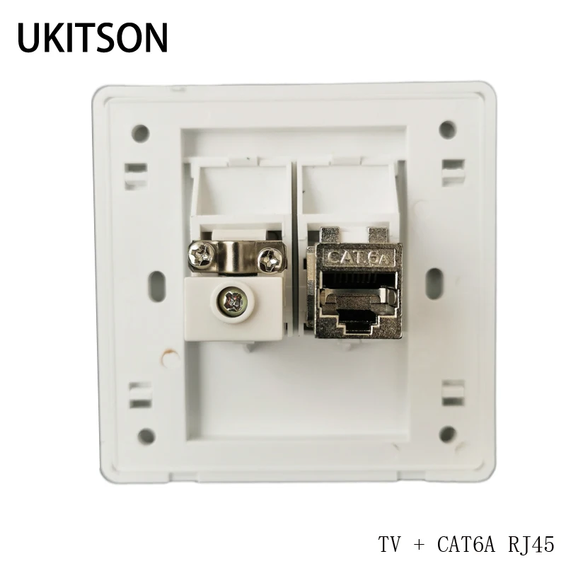 Shielded Cat6 RJ45 LAN Pass cez panel s zásuvkou na stenu s zástrčkou káblovej televízie pre sieťovú televíznu dosku v bielej farbe