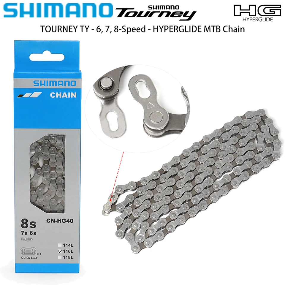 Shimano Tourney HG40 Bike Reťaz pre MTB 6/7/8 Speed ​​Hg 116L Gray 6s 7s 8s Mountain Bike Reťaz originálne bicykle