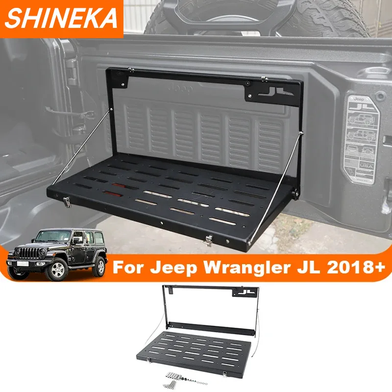 Shineka Car Tailgate Table Table Skladbateľná skladovacia polica Zadný kmeň dvere Table Table Table nákladný stojan na stojan pre Jeep Wrangler JL 2018+