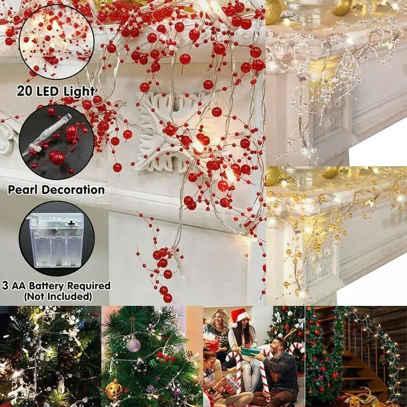 Shingel Led Pearl Fairy Lights Berry Lirland String Lights Festive narodeninová oslava svadobné DIY vianočné dekorácie svetlá
