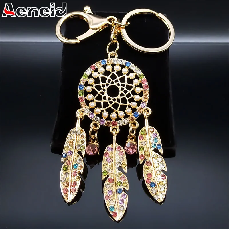 Shinny farebný krištáľový taselový vysnívaný chytač kľúčových reťazcov zliatiny kamienok dreamcatcatcher kľúča kľúče vrecko doplnok šperky veľkoobchod