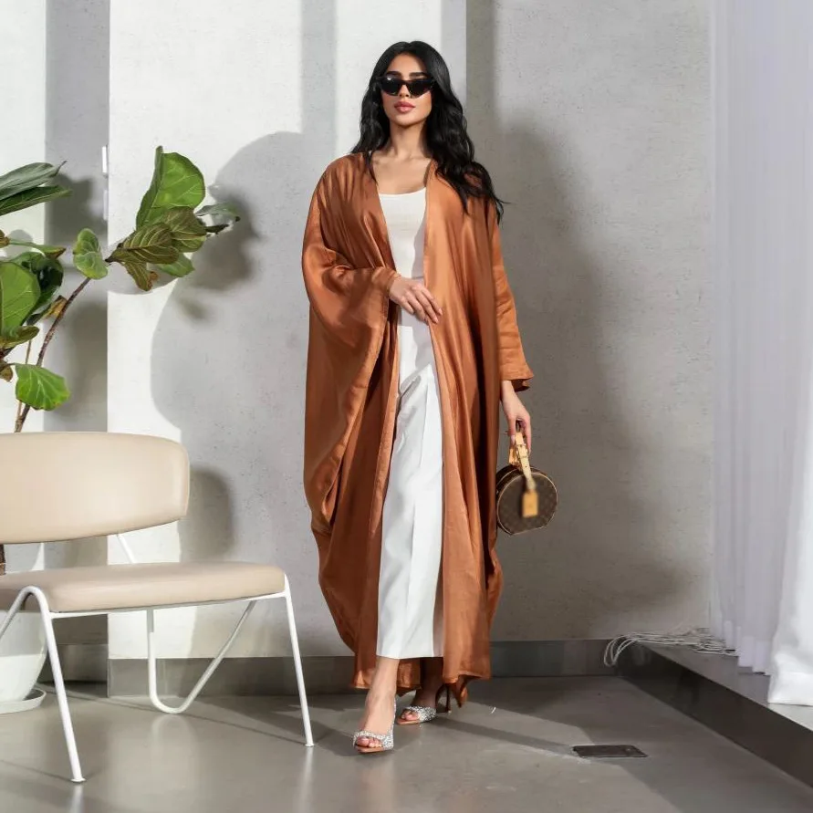 Shiny Orange Dubai Abaya pre moslimské ženy, rukávy Batwing, Evening Party Hijabi Kaftan Rúch, islamské oblečenie, Ramadan Eid