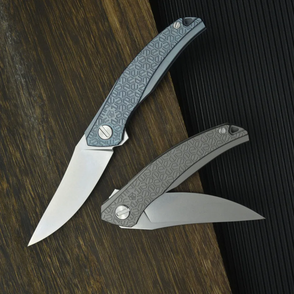 Shirogorov Quantum Cromax PM / D2 Blade Titanium Zliatina rukoväte F95 Skladací nôž vonkajšie kempingové poľovné vrecko EDC Nástroj