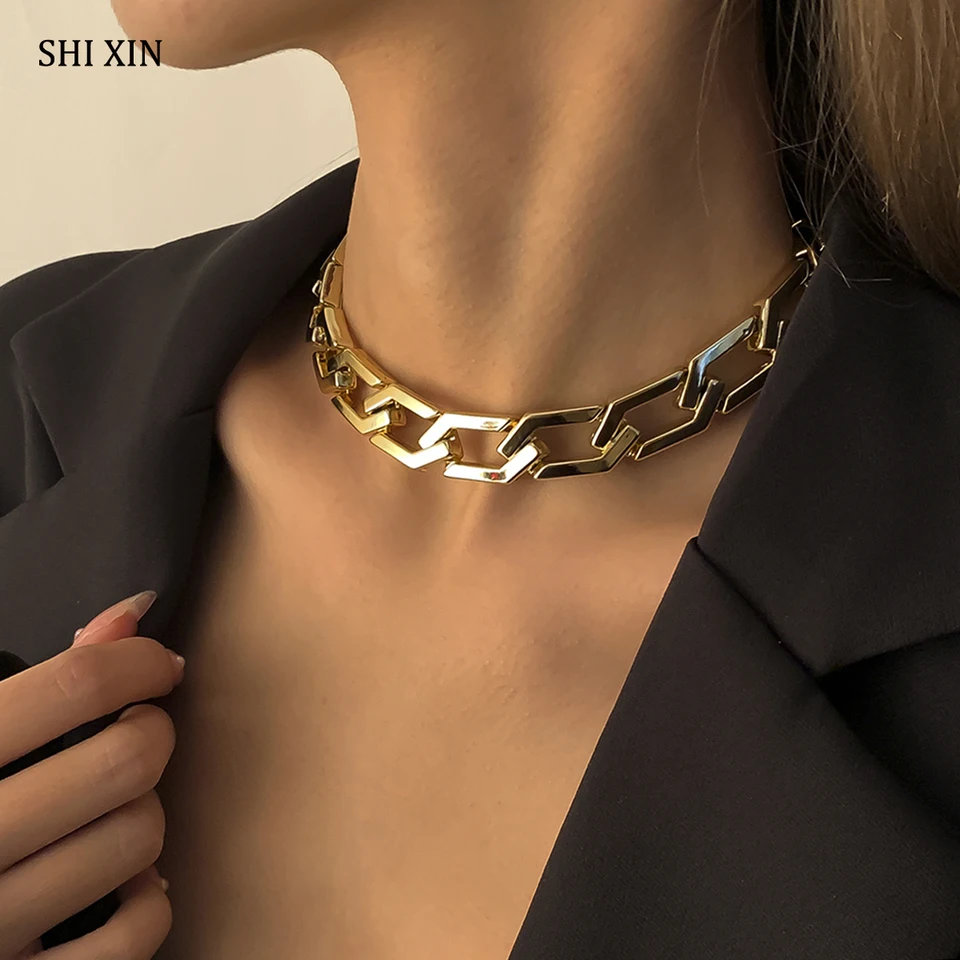 Shixin CCB Material Punk hrubý retiazk náhrdelník na krku hip hopu Chunky krátky choker módny náhrdelník pre ženy 2021 Vyhlásenie darček