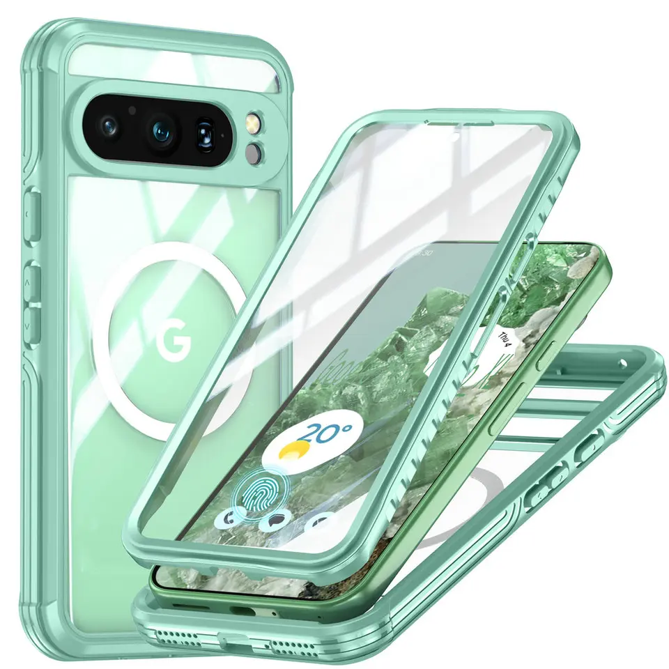 Shockproop Puys predné a zadné 360 Ochrana pre Google Pixel 9 Pro XL 5G 2024 Crystal Cover Telefón Magsafe Pixel 9 Pro Case Bumper Bumper