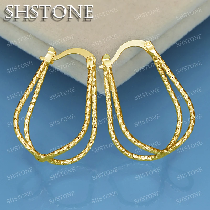 Shstone 18k Zlaté náušnice pre ženy pre ženy večierky Svadobné banketové módne šperky 925 Sterling strieborné obruč
